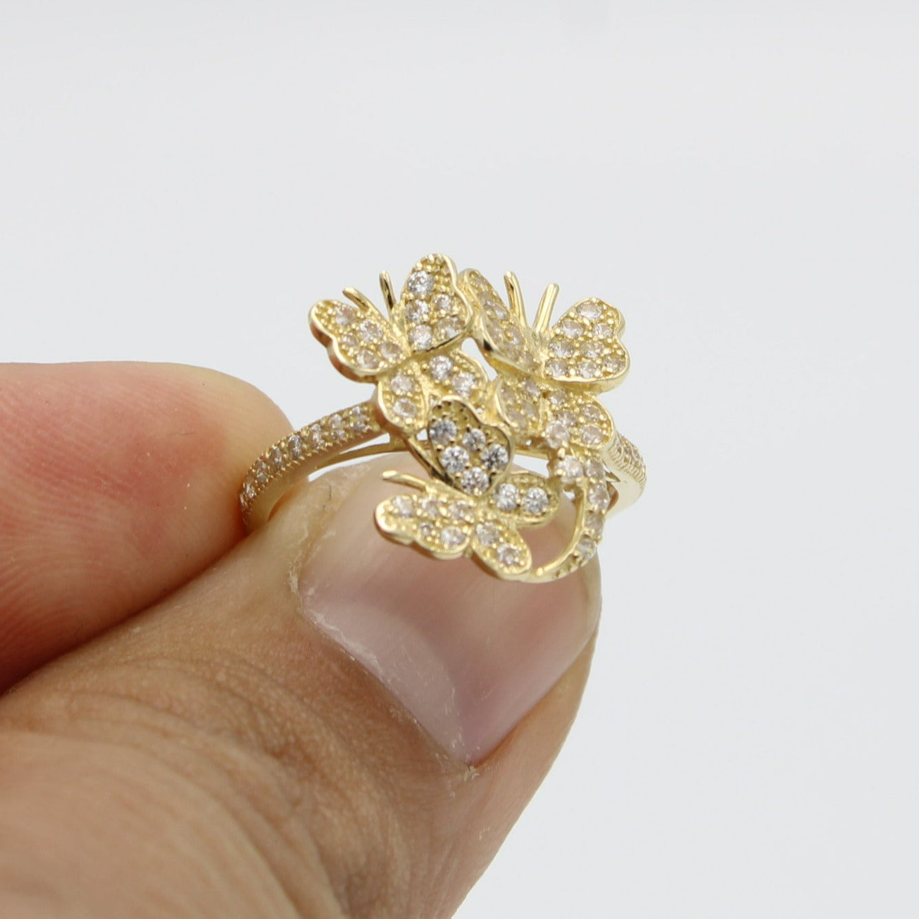 14K Butterfly Ring Cz Stones Yellow Gold