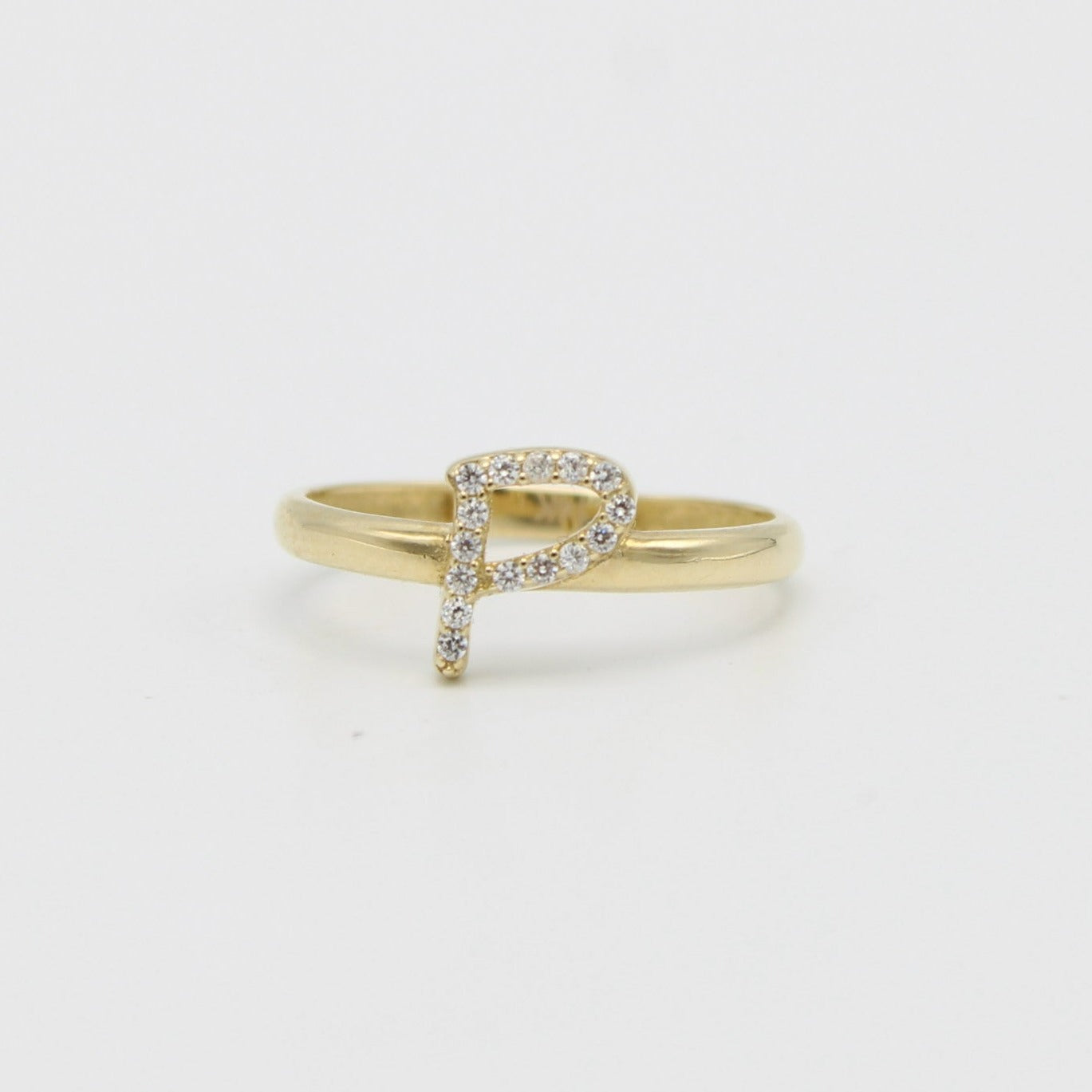 14K Initial Name P Ring Cz Stones Yellow Gold