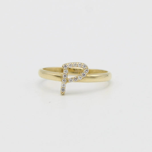 14K Initial Name P  Ring Cz Stones Yellow Gold
