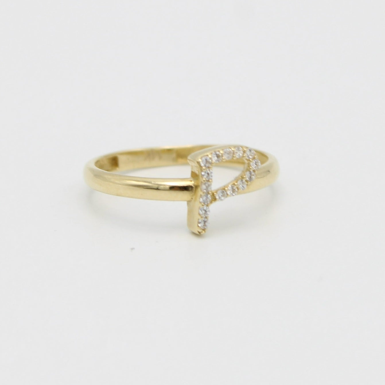 14K Initial Name P Ring Cz Stones Yellow Gold