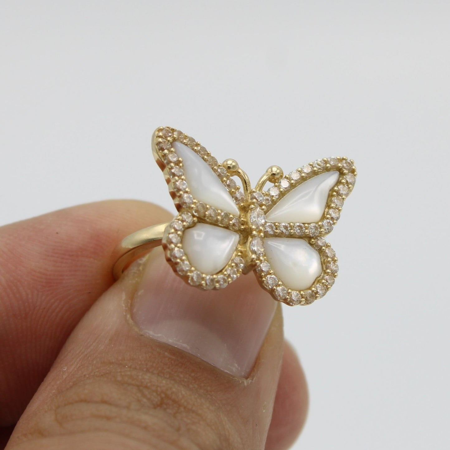 14K Butterfly Ring Cz Stones Yellow Gold
