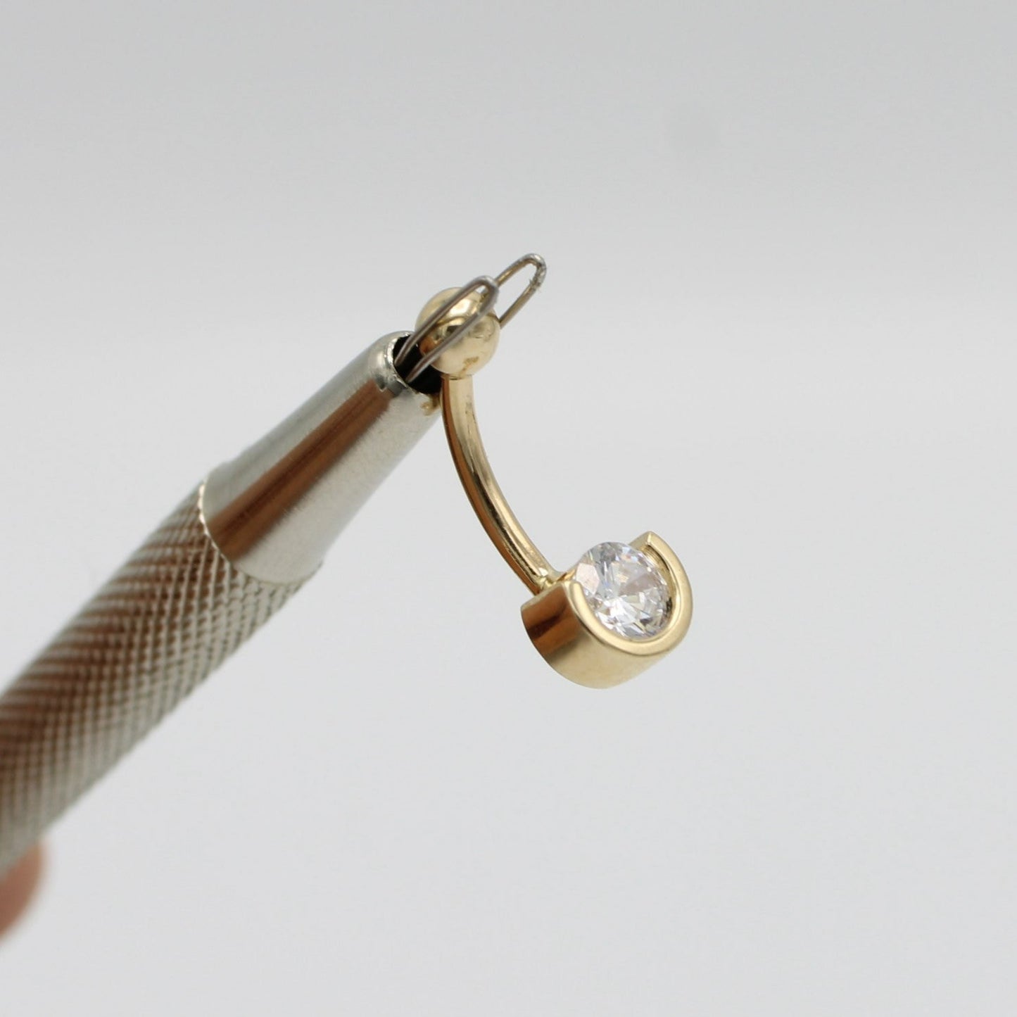 14K Belly Piercing Cz Stones Yellow Gold