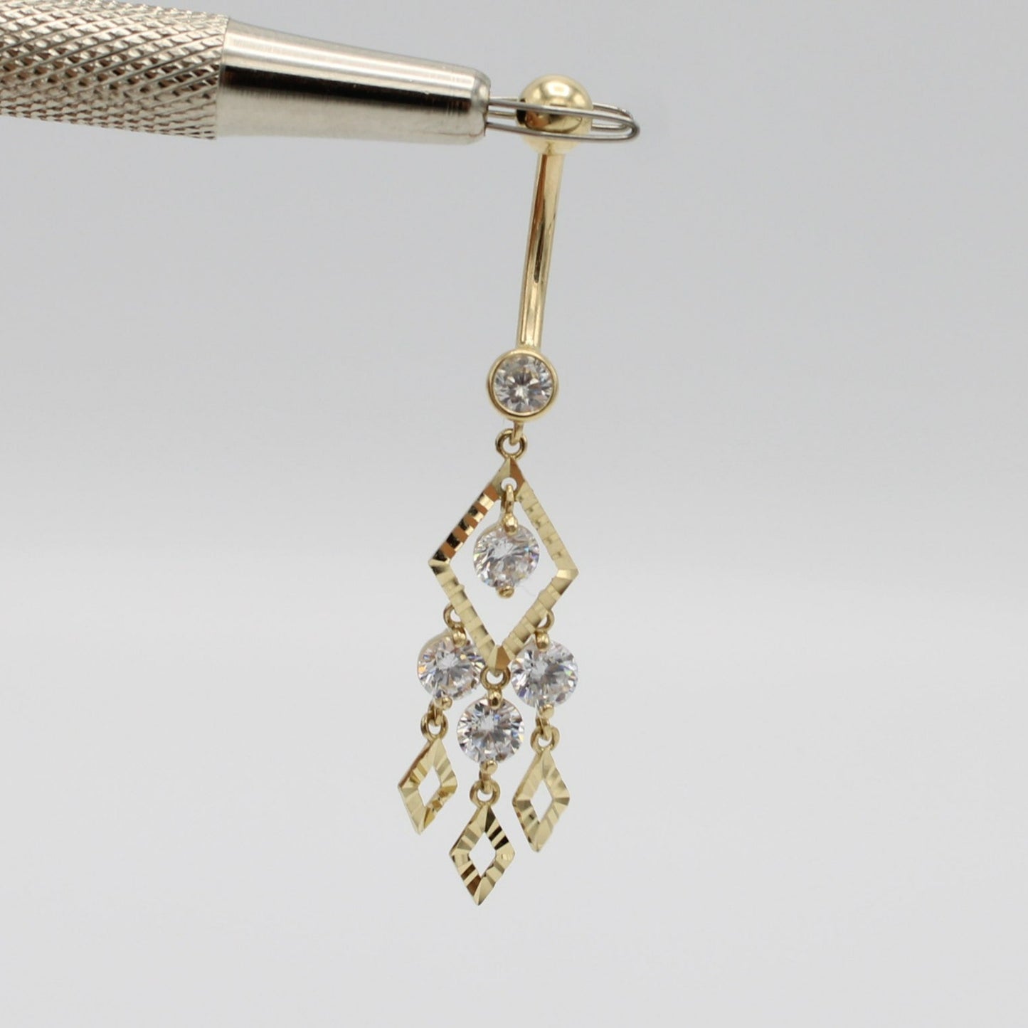 14K Belly Piercing Cz Stones Yellow Gold