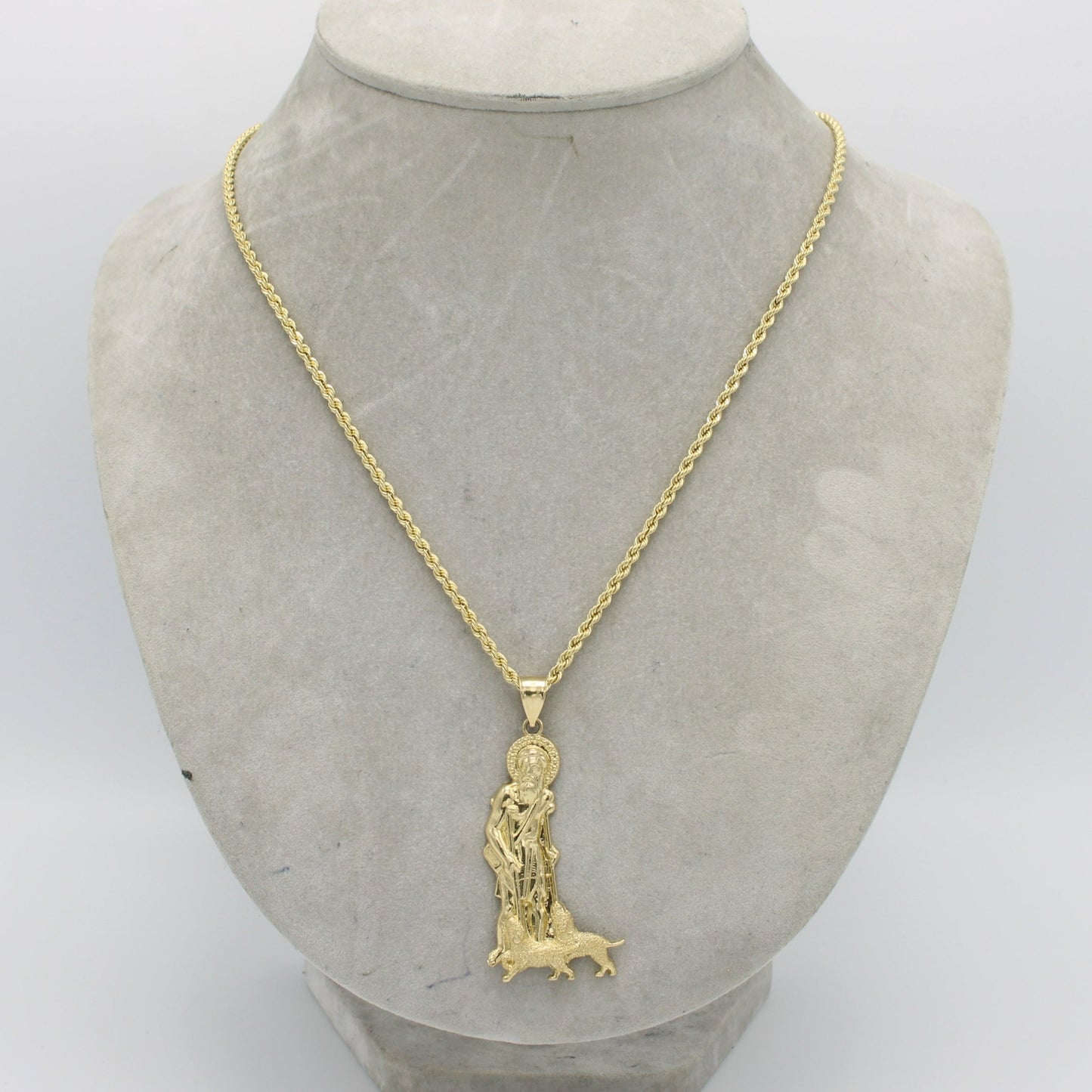 14K San Lazaro Pendant With Rope Chain Yellow Gold