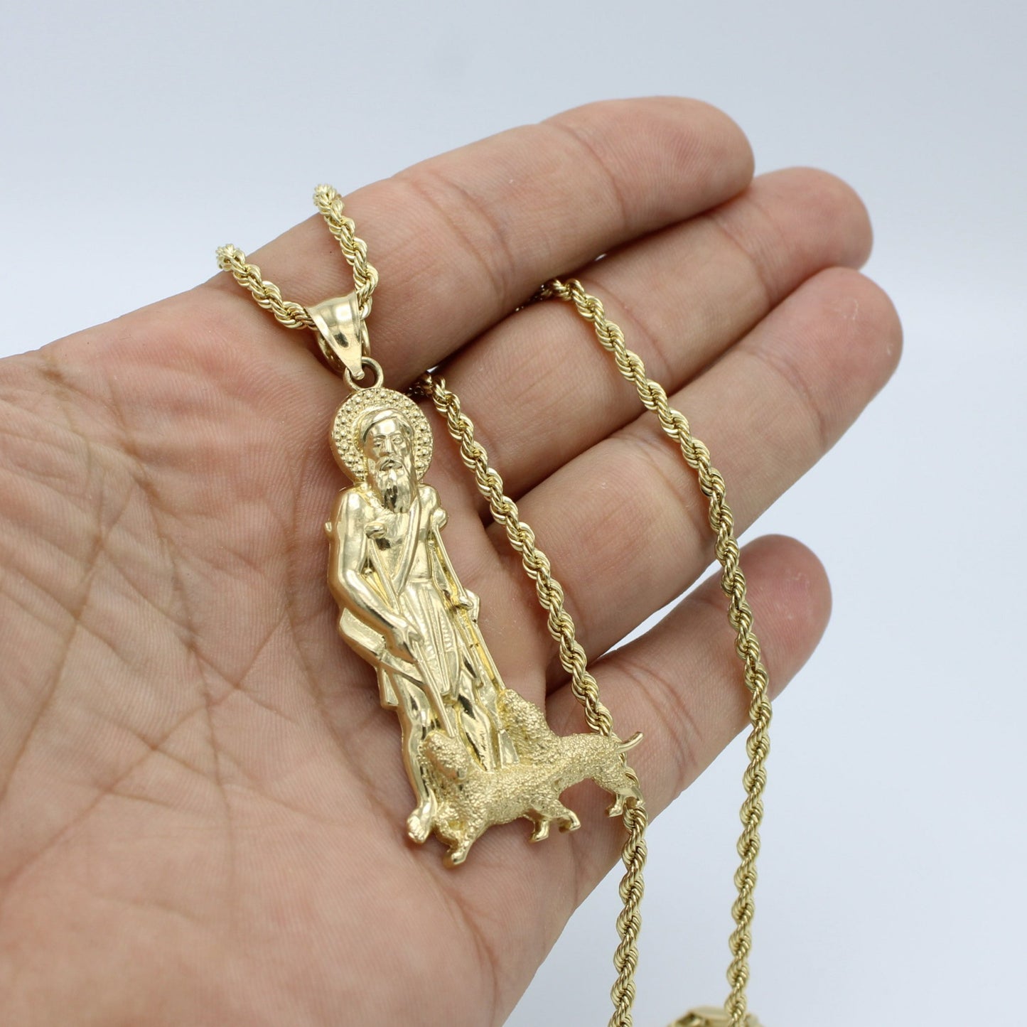 14K San Lazaro Pendant With Rope Chain Yellow Gold