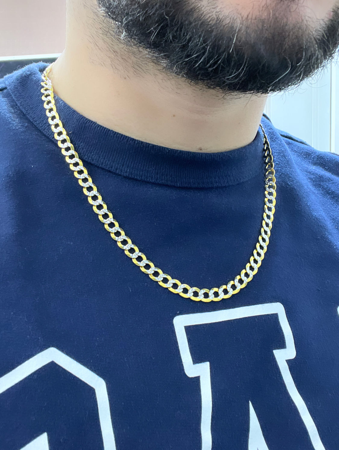 14K Solid Flat Cuban Chain Two Tones Yellow Gold