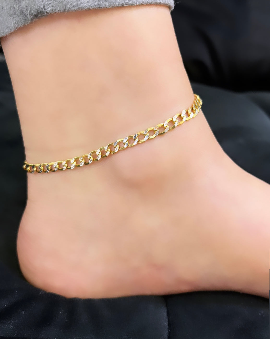 14k Cuban Ankle Bracelet Two Tones Yellow Gold – Alex Diamond Jewelry