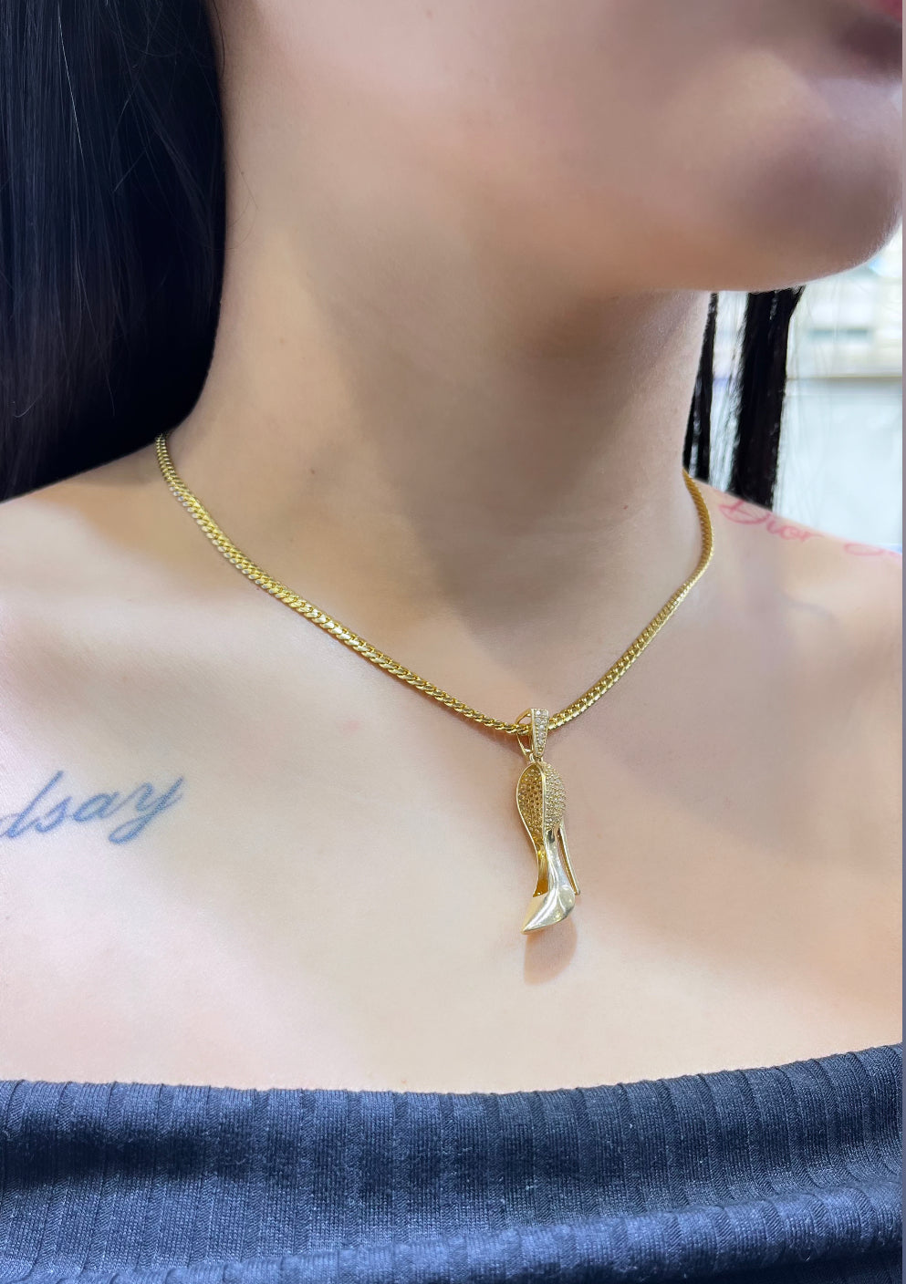 14K Heel Pendant with Solid Miami Cuban Chain Yellow Gold