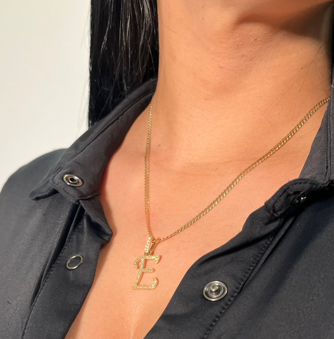 14K Initial Name Pendant with Solid Cuban Chain Yellow Gold