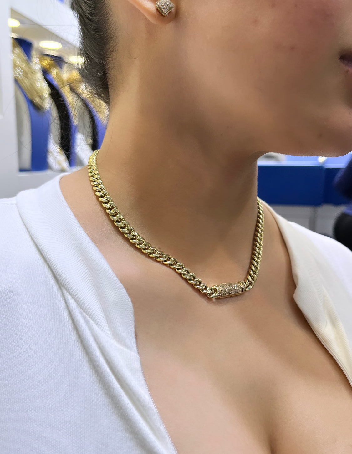 14K Choker Semi-Solid Miami Cuban Link Cz Lock \\ 6.7 mm - 18” \\