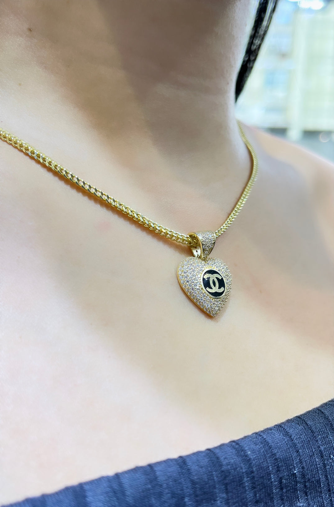 14K Heart Pendant with Franco Chain Yellow Gold – Alex Diamond Jewelry