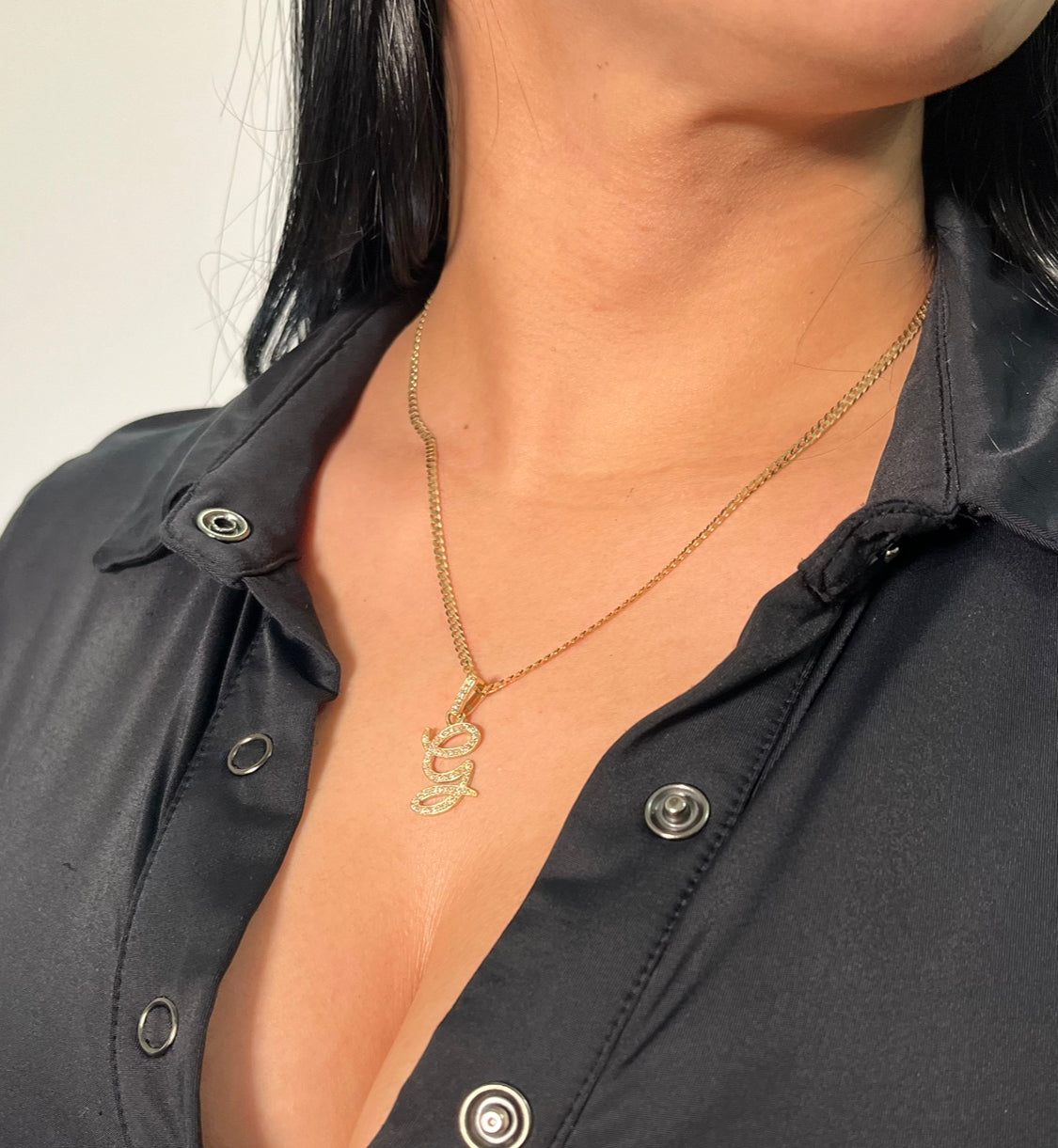 14K Initial Name Pendant with Solid Cuban Chain Yellow Gold