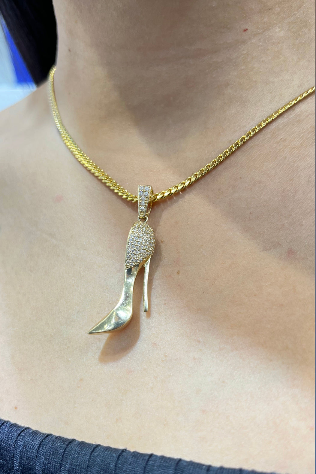 14K Heel Pendant with Solid Miami Cuban Chain Yellow Gold
