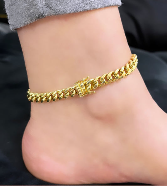 14k Miami Cuban Ankle Bracelet Yellow Gold