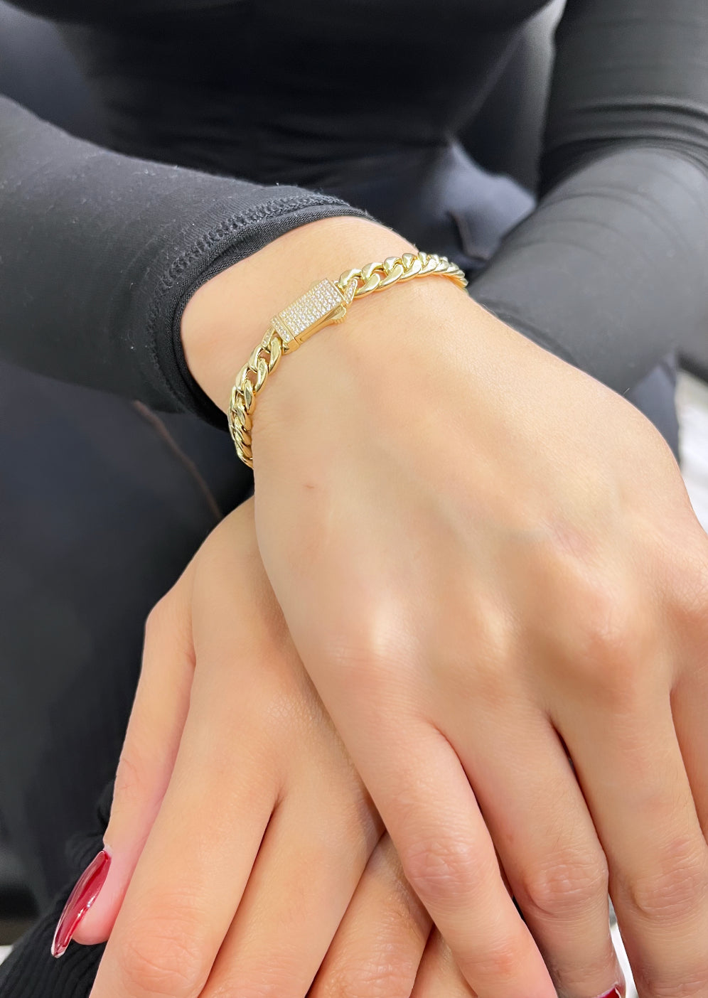 14K Women's Semi-Solid Cuban Bracelet Cz Stones At Lock