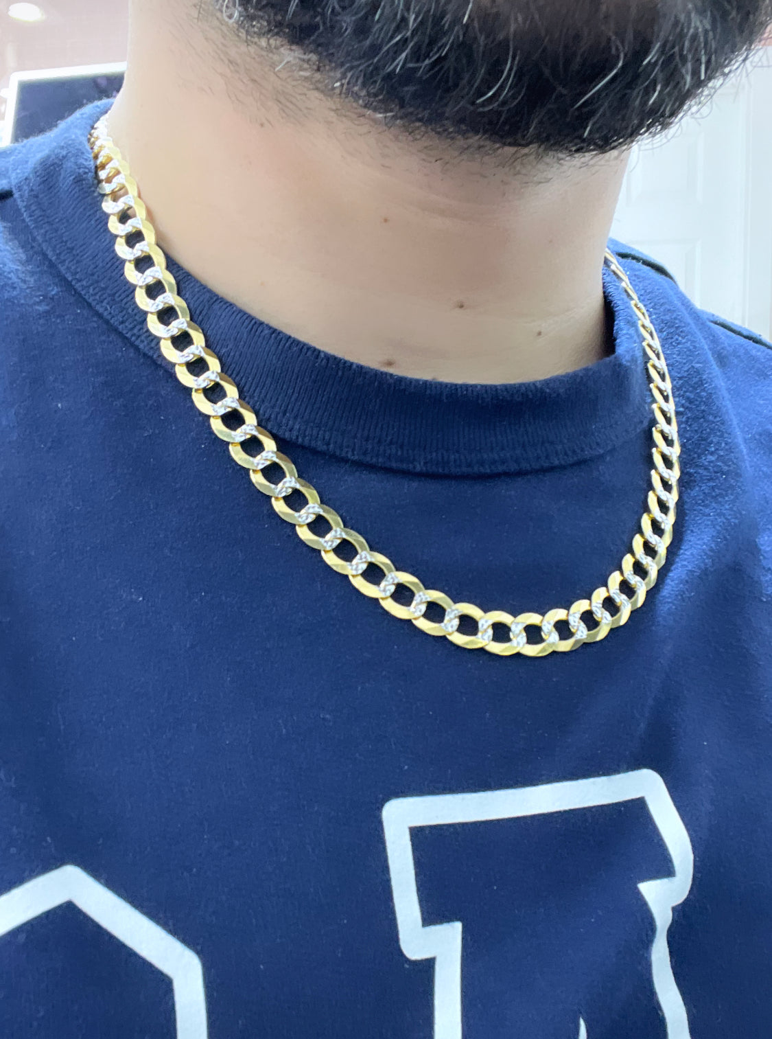 14K Solid Flat Cuban Chain Two Tones Yellow Gold