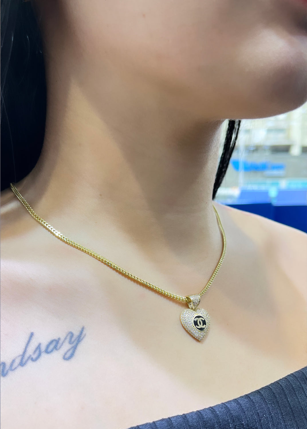 14K Heart Pendant with Franco Chain Yellow Gold