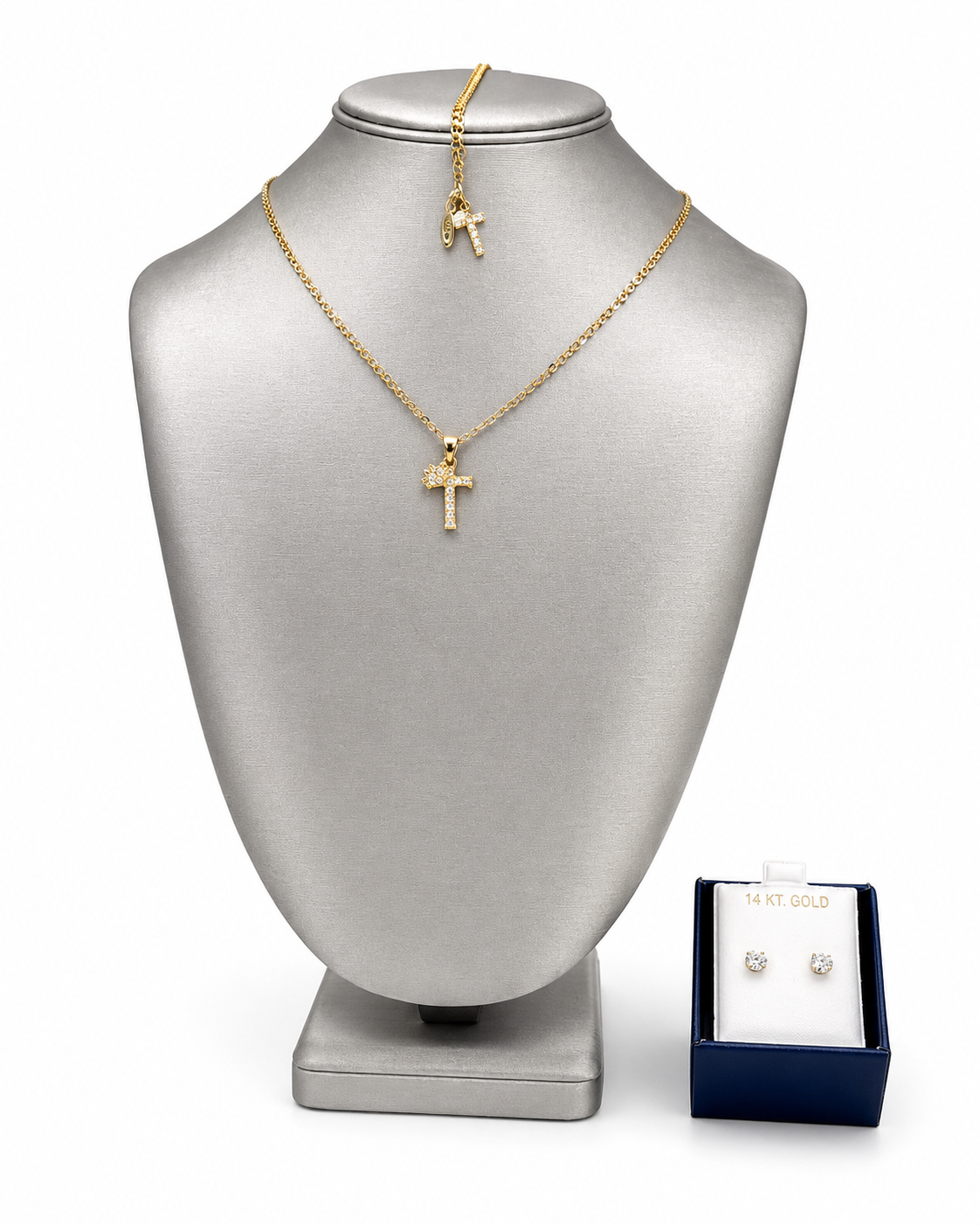 Cadena Cubana con Inicial con Corona + Guillo y  Aretes de Circonio GRATIS
