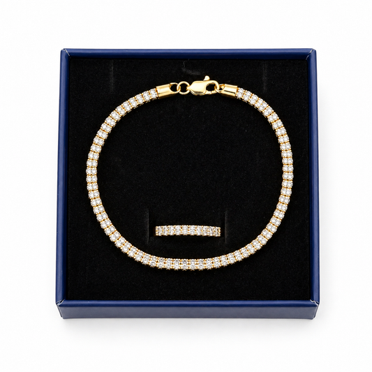 14KT Moon Ice Ankle Bracelet Yellow Gold and ring