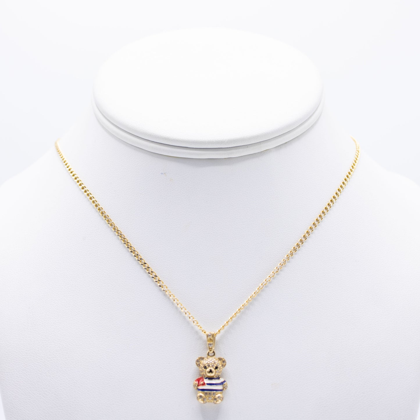 14K Teddy Bear Cz Pendant (Cuban Flag) with Cuban Chain Yellow Gold