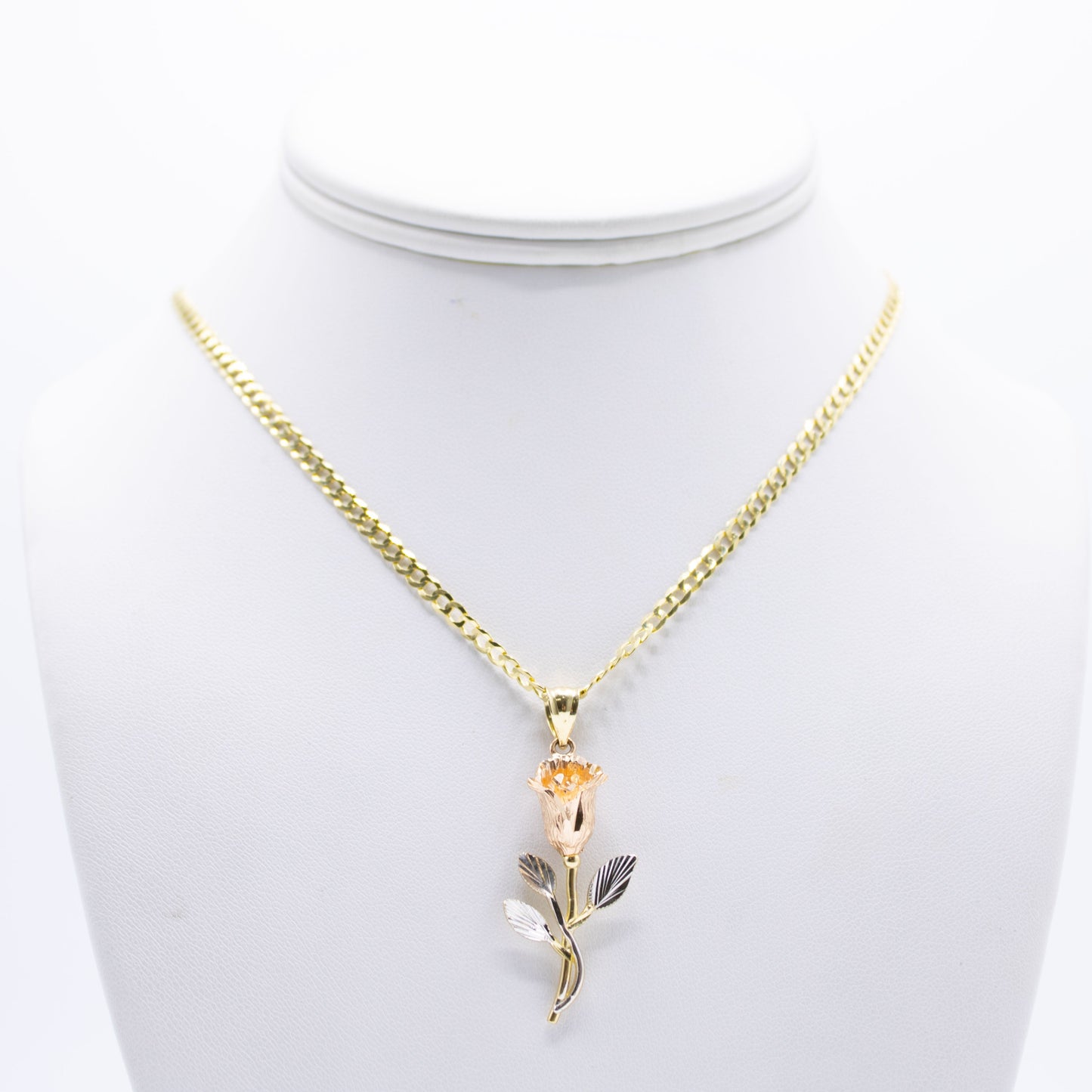 14K rose three tones pendant with Solid Flat Cuban Chain Yellow Gold