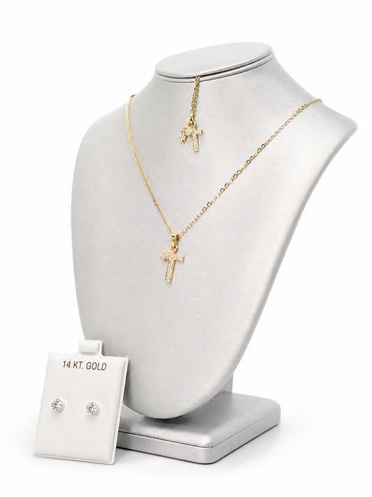 Cadena Cubana con Inicial con Corona + Guillo y  Aretes de Circonio GRATIS