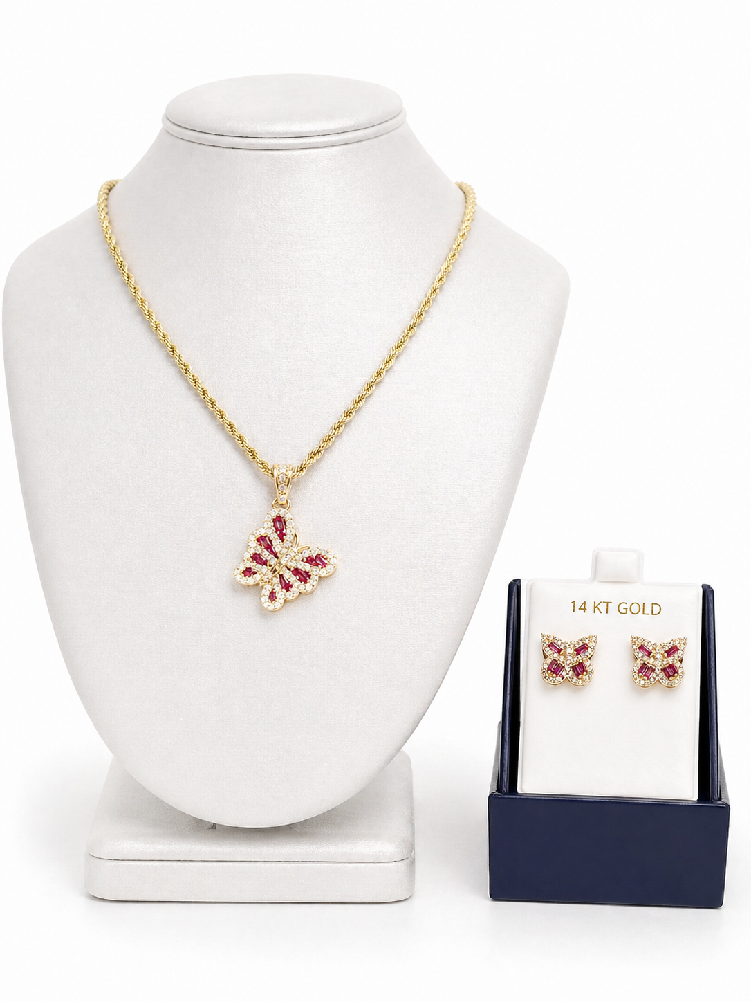 Rope necklace with butterfly medal + free butterfly earrings