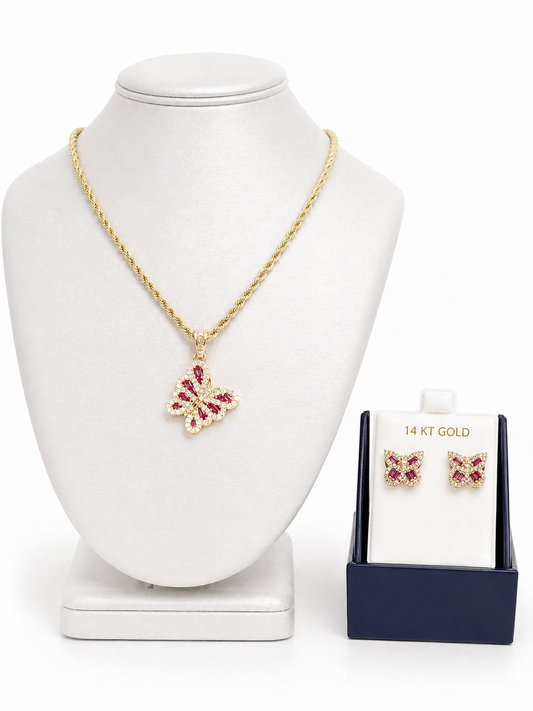 Rope necklace with butterfly medal + free butterfly earrings