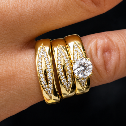 14K Trio Wedding Cz Stones Yellow Yellow