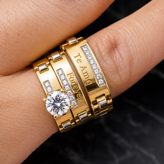 14K Trio Wedding Cz Stones Yellow Yellow