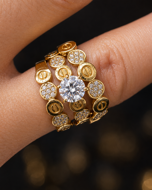 14K Trio Wedding Cz Stones Yellow Yellow