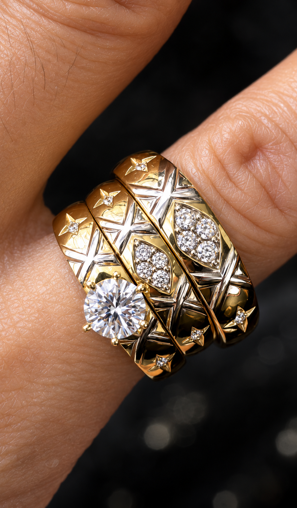 14K Trio Wedding Cz Stones Yellow Yellow