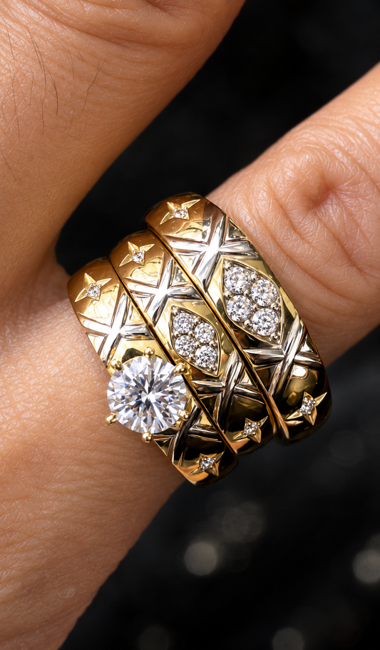14K Trio Wedding Cz Stones Yellow Yellow