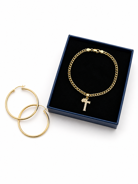 14K Gold Hoops + Guilloché with Initial
