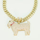 14K GOAT Pendant Cz Stones With Miami Cuban Chain Yellow Gold