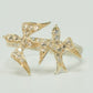 14K Bird  Cz Stones Women's Ring Yellow Gold