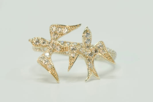 14K Bird  Cz Stones Women's Ring Yellow Gold