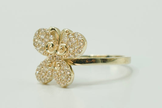 14K Butterfly Cz Women's Ring Yellow Gold