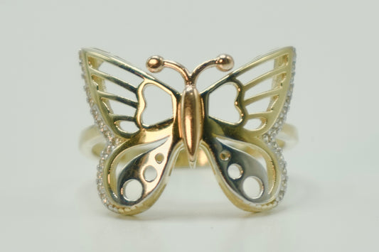 14K Butterfly Women's Ring Three Tones