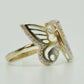 14K Butterfly Women's Ring Three Tones