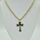 14K Cross Pendant Two Tones With Rope Chain Yellow Gold