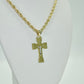 14K Cross Pendant Two Tones With Rope Chain Yellow Gold