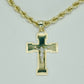 14K Cross Pendant Two Tones With Rope Chain Yellow Gold