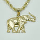 14K Elephant Pendant With Rope Chain Yellow Gold
