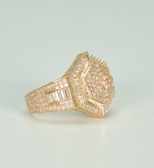 14K Hexagon Cz Men's Ring