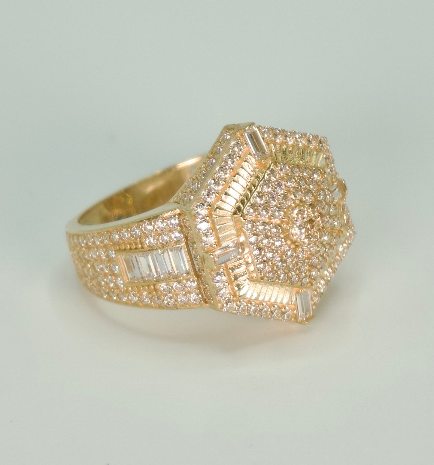 14K Hexagon Cz Men's Ring