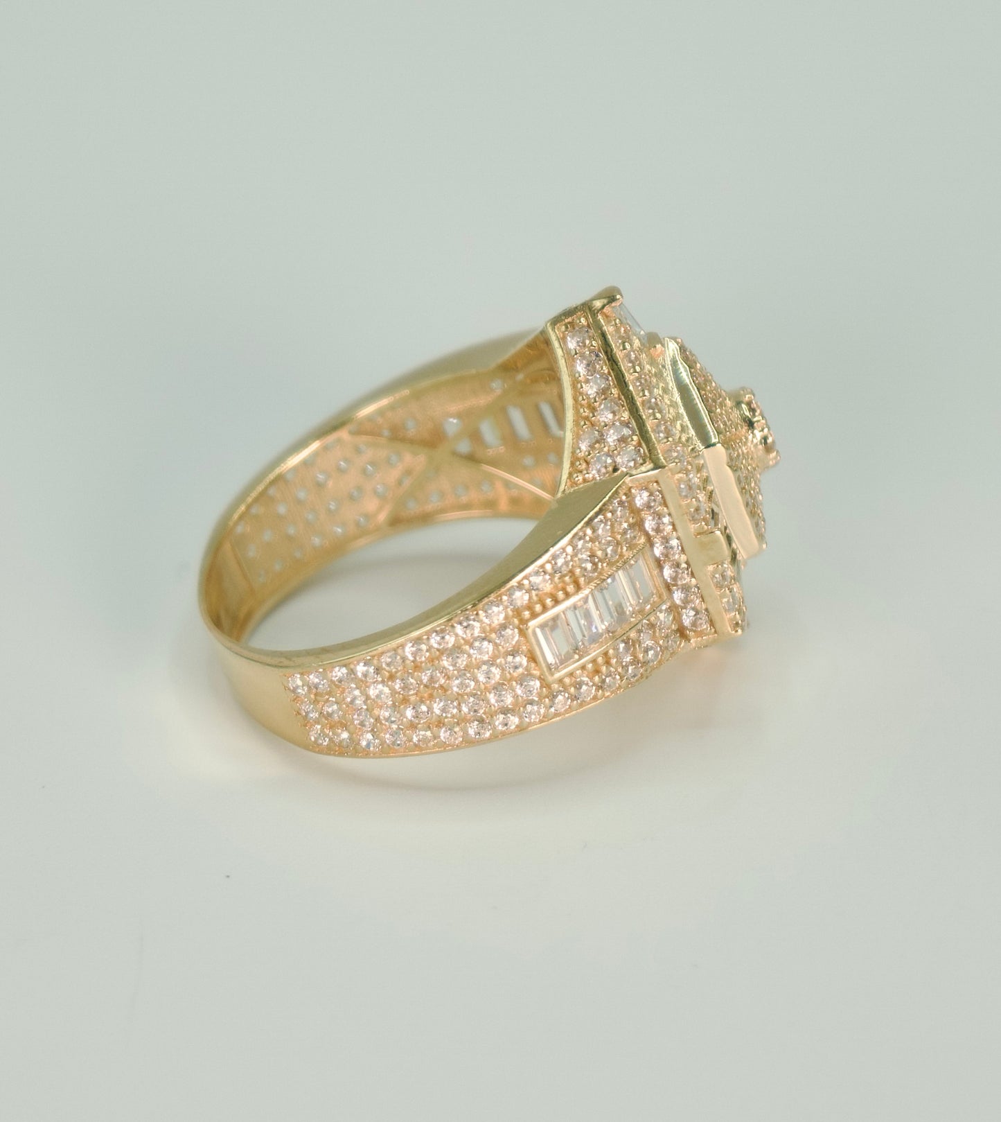 14K Hexagon Cz Men's Ring