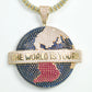 14K Jumbo World Pendant Cz Stones With Ice Chain Yellow Gold