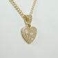 14K Heart Pendant Baguette / Cz Stones With Cuban Chain