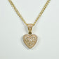14K Heart Pendant Baguette / Cz Stones With Cuban Chain
